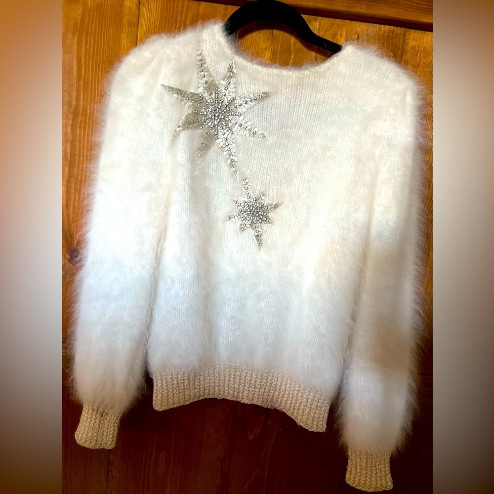 Vintage White Hand Knitted Jeweled Sweater